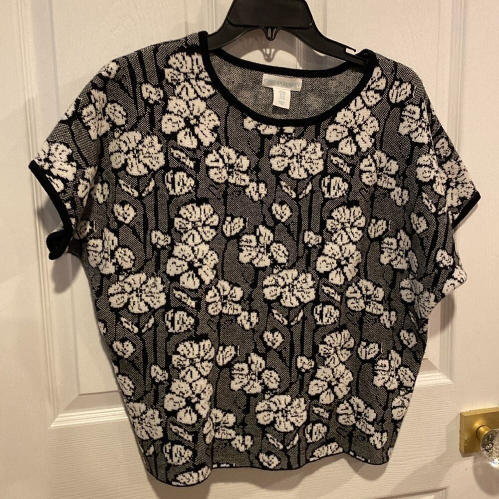 BNWT CYNTHIA ROWLEY Black and White Floral Print Sweater Women's Size Medium